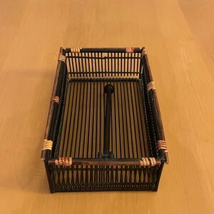 Rectangular Black Metal Basket with Bamboo Accents